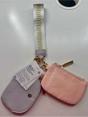 adidas Dual Pouch Wristlet in Blush Pink & Cream with Gold Hardware